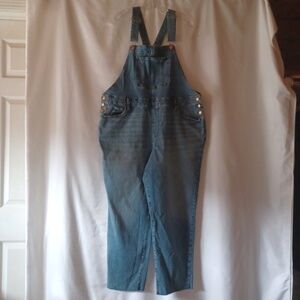 Universal Thread Stretch Denim Overalls Tapered Raw Hem Medium Wash Size 18